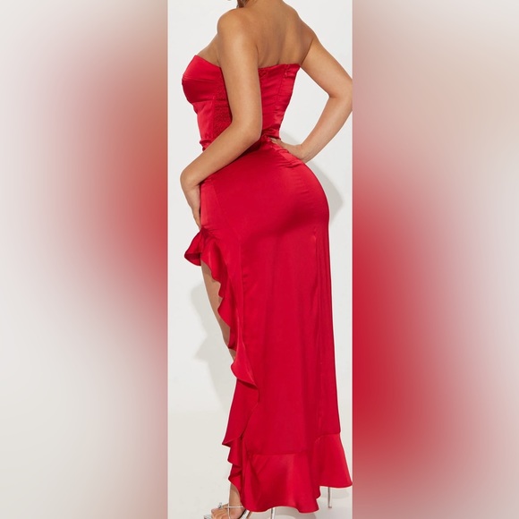 Ruffle Maxi Dress -Red - Picture 2 of 2